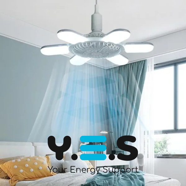 LED лампа-вентилятор 2-в-1 E27 AY1033 з пультом: 3 режими світла, 3 швидкості (дім/кухня/дача/офіс)