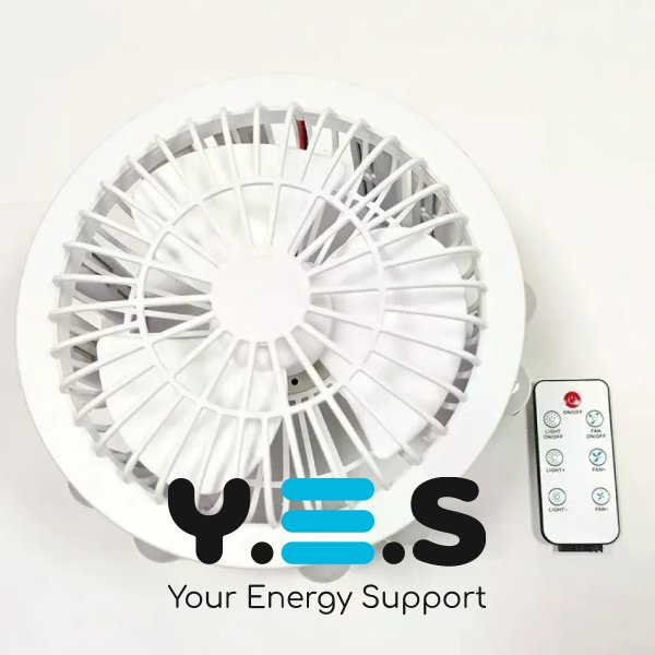 LED лампа-вентилятор 2-в-1 E27 AY1033 з пультом: 3 режими світла, 3 швидкості (дім/кухня/дача/офіс)