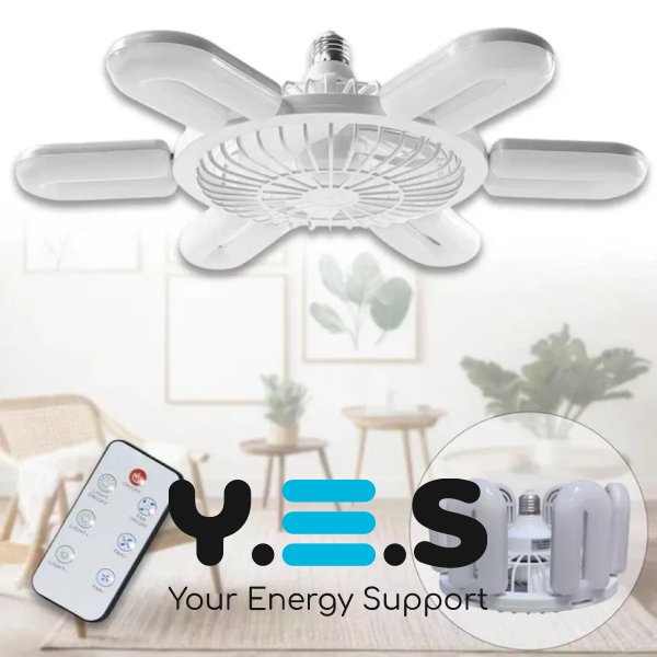 LED лампа-вентилятор 2-в-1 E27 AY1033 з пультом: 3 режими світла, 3 швидкості (дім/кухня/дача/офіс)