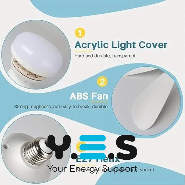 LED лампа-вентилятор 2в1 E27 AY1056 з пультом: 3 режими світла, 3 швидкості (дім/кухня/дача/офіс)