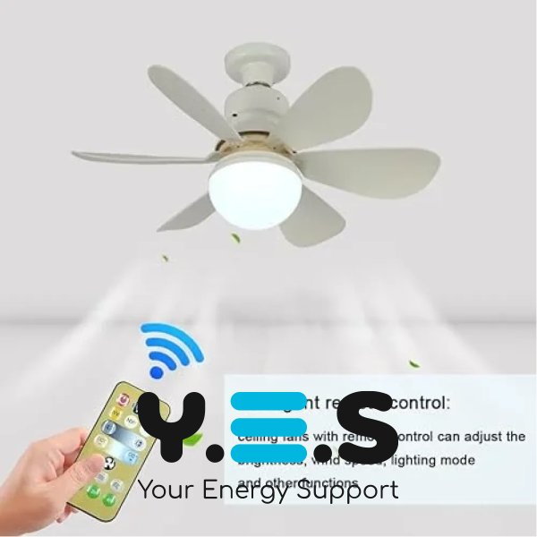 LED лампа-вентилятор 2в1 E27 AY1056 з пультом: 3 режими світла, 3 швидкості (дім/кухня/дача/офіс)