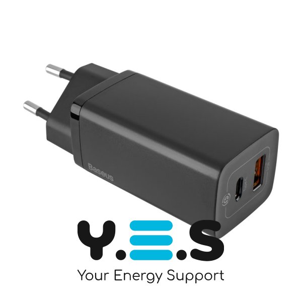 ЗП Baseus GaN2 Lite 65W Quick Charger USB-C+USB-A EU, чорний (CCGAN2L-B01) + подарунок ID50697