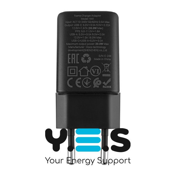 Зарядний пристрій HOCO N41 Almighty PD 20W + QC 3.0, чорний (6942007617024)