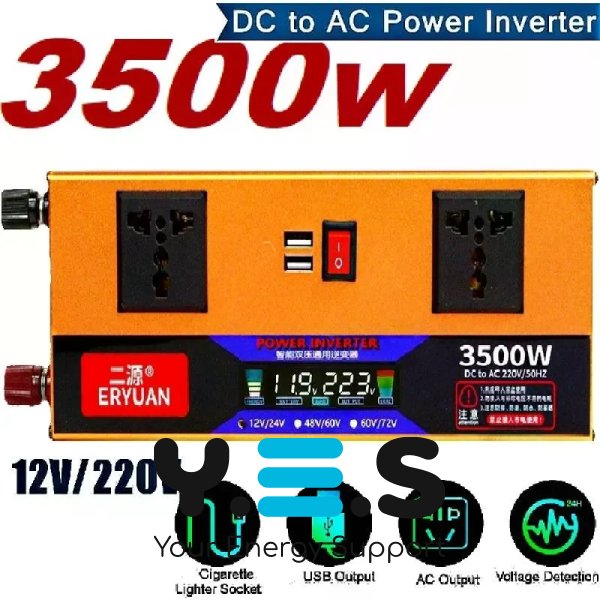 Інвертор LCD SMART 3500W 12/24V→220V для акумулятора, дому, авто та резервного живлення