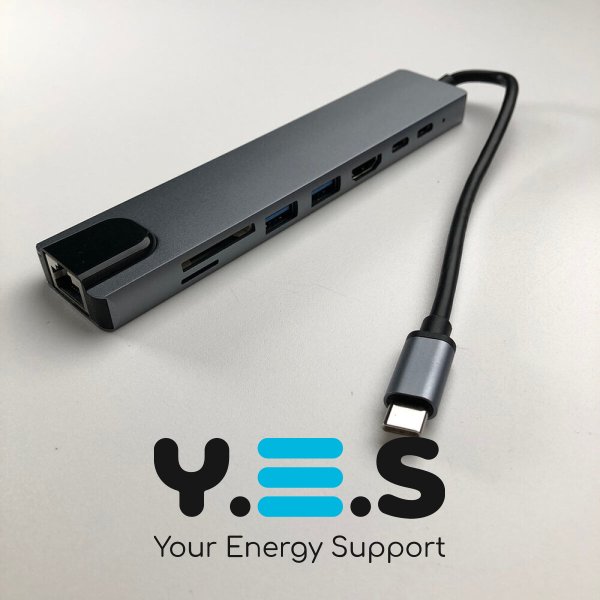 USB‑C хаб 8‑в‑1: RJ45, HDMI, USB, TF/SD (Type‑C)