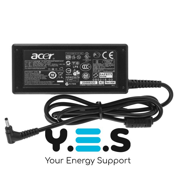 Блок живлення для ноутбука Acer 19V 2.37A 45W штекер 3.0×1.0 L-подібний, чорний, прямокутний